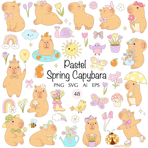Kit Digital Capivara Retrô Primavera 13