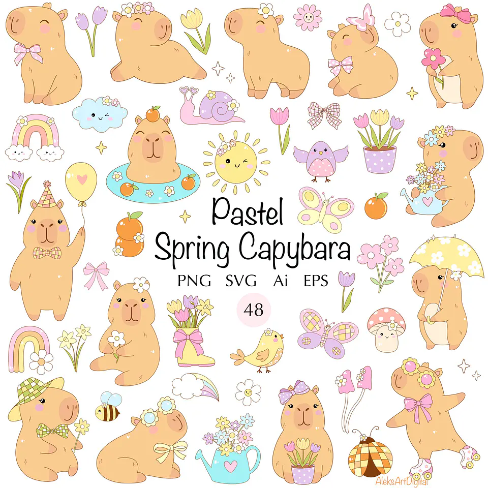 Kit Digital Capivara Retrô Primavera 13 1