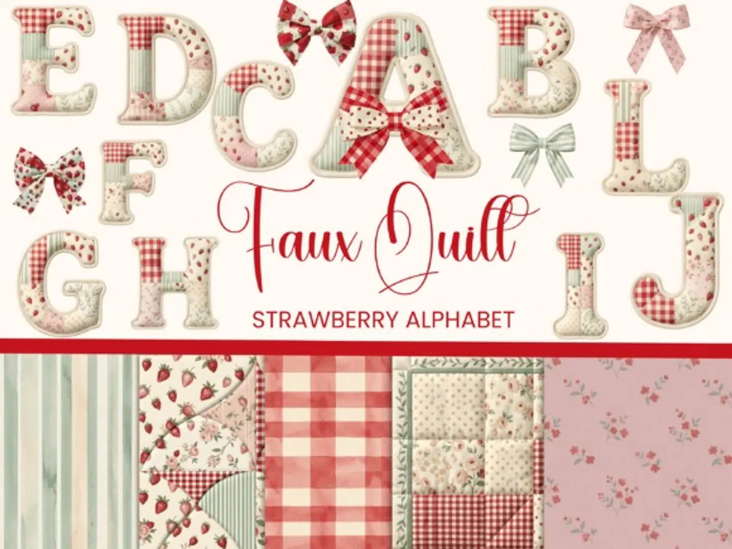 Kit Digital Alfabeto Patchwork Morango 8 1