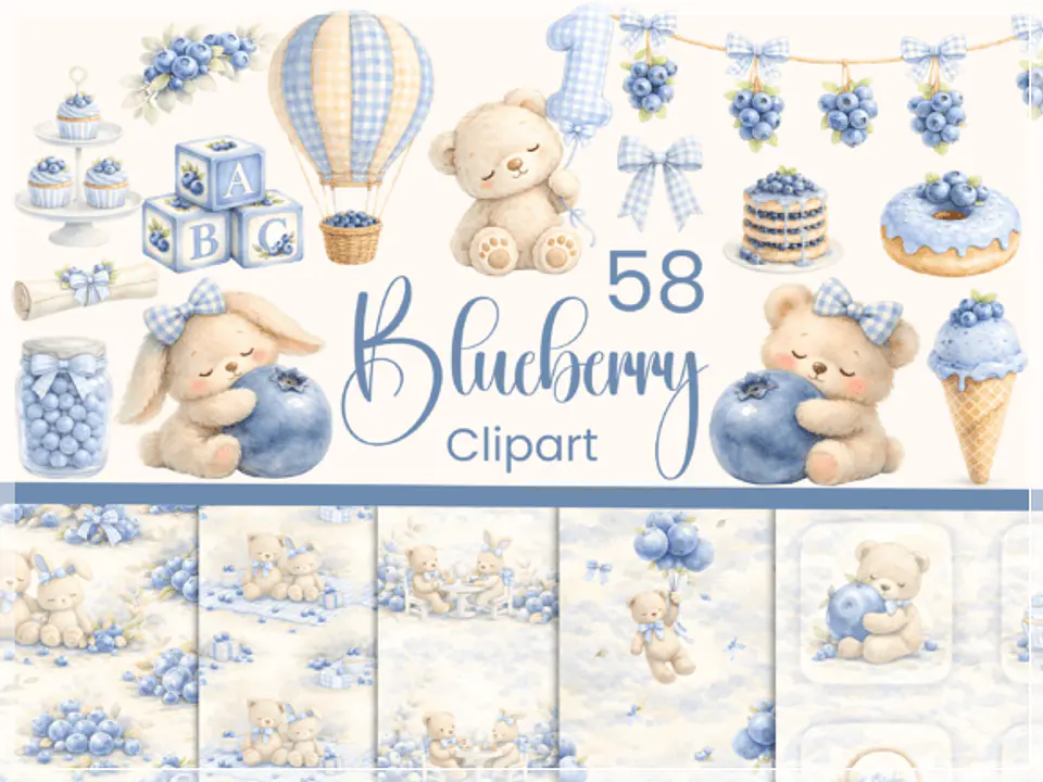 Kit Digital Baby Bluberry Ursinho Coelhinho 1 1