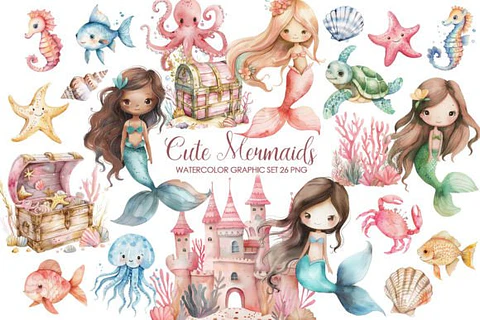 Kit Digital Sereia Cute 14