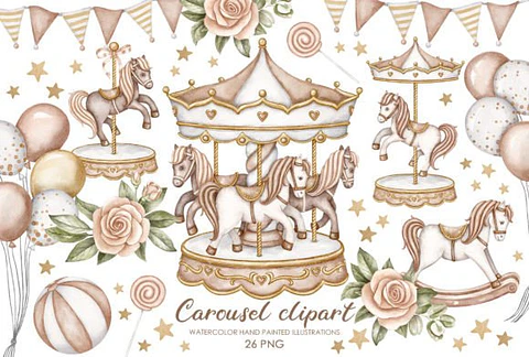 Kit Digital Carrossel Beje com Cavalinhos 6