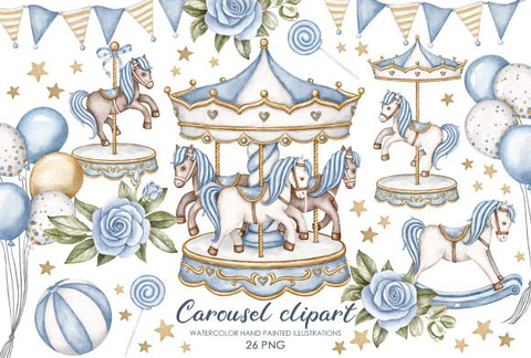 Kit Digital Carrossel Azul com Cavalinhos 5