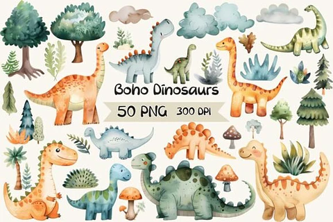 Kit Digital Dinossauro Boho 1
