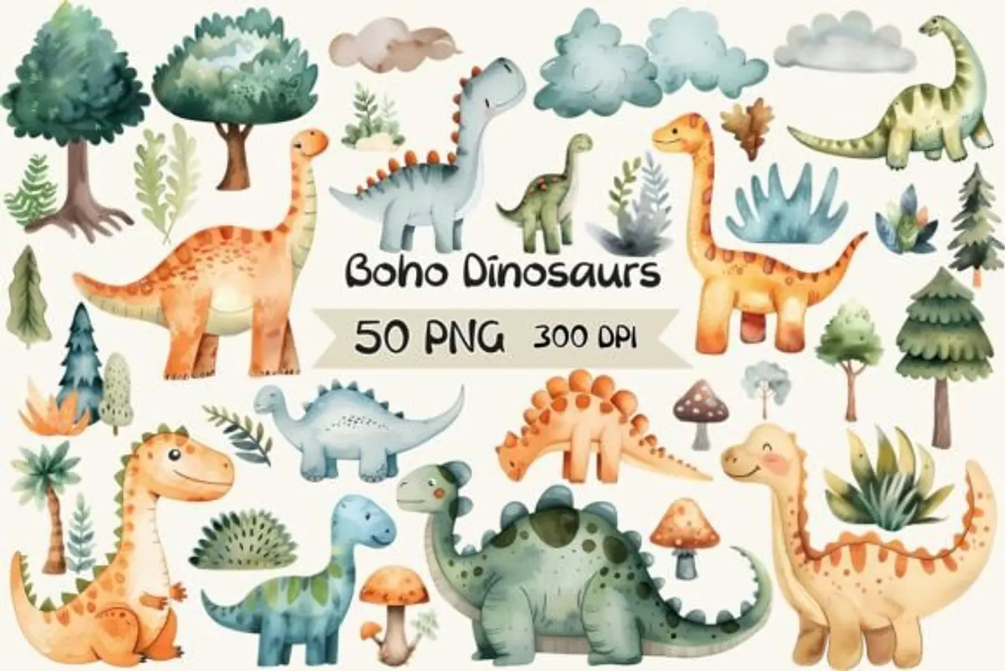 Kit Digital Dinossauro Boho 1 1
