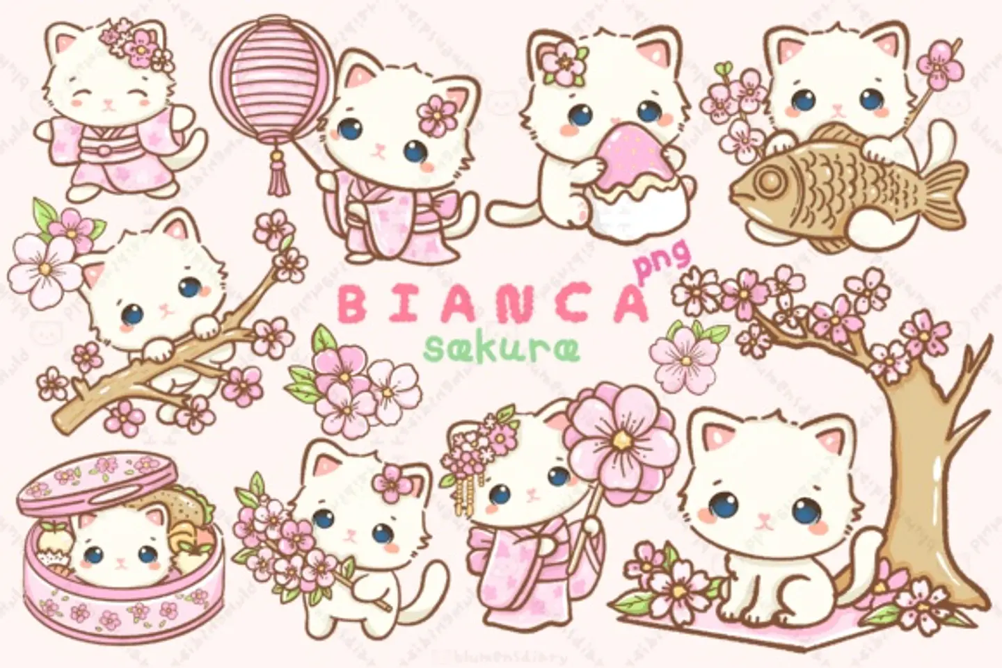 Kit Digital Kawaii a Gatinha Branca Sakura 5 1