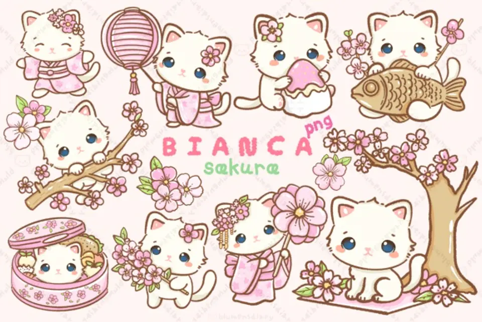 Kit Digital Kawaii a Gatinha Branca Sakura 5 1