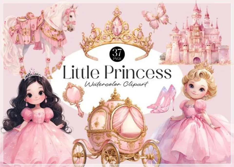 Kit Digital Princesa Aquarela Pink Little Princess 2 1