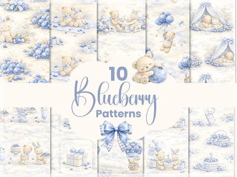Kit Digital Baby Bluberry Ursinho Coelhinho Papéis Digitais 3