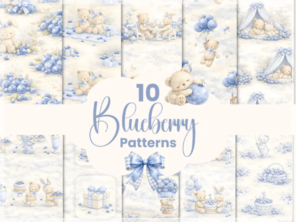 Kit Digital Baby Bluberry Ursinho Coelhinho Papéis Digitais 3 1