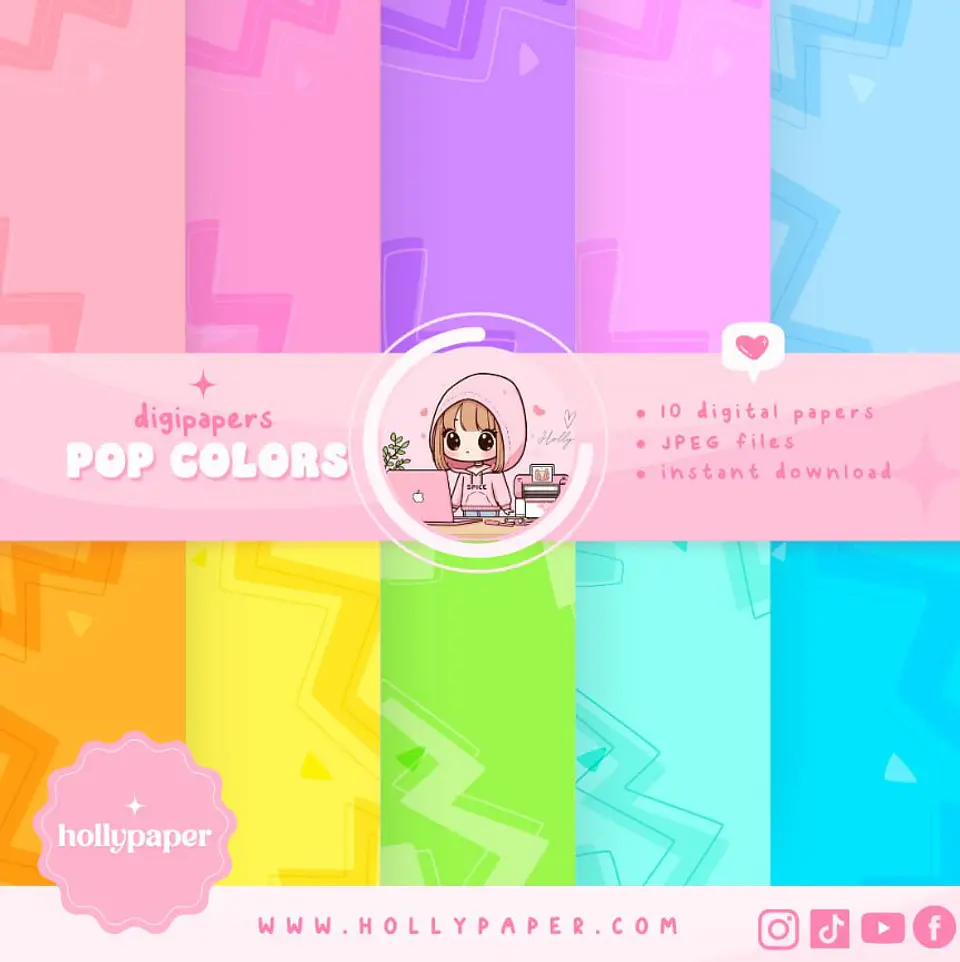 Kit Digital Papeis Pop Cores 4 1