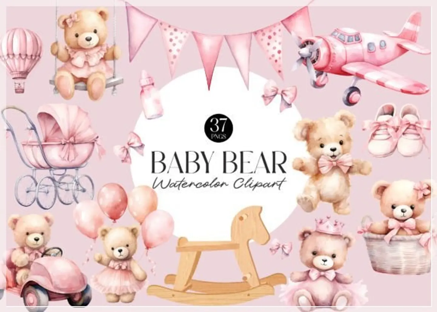 Kit Digital Ursinho Rosa Bebê Baby Ursinha 3 1