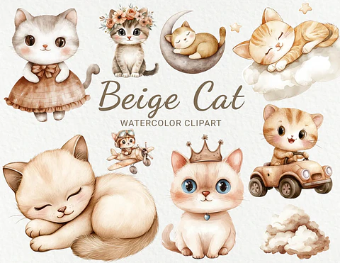 Kit Digital Gato Gatinho Bege 3