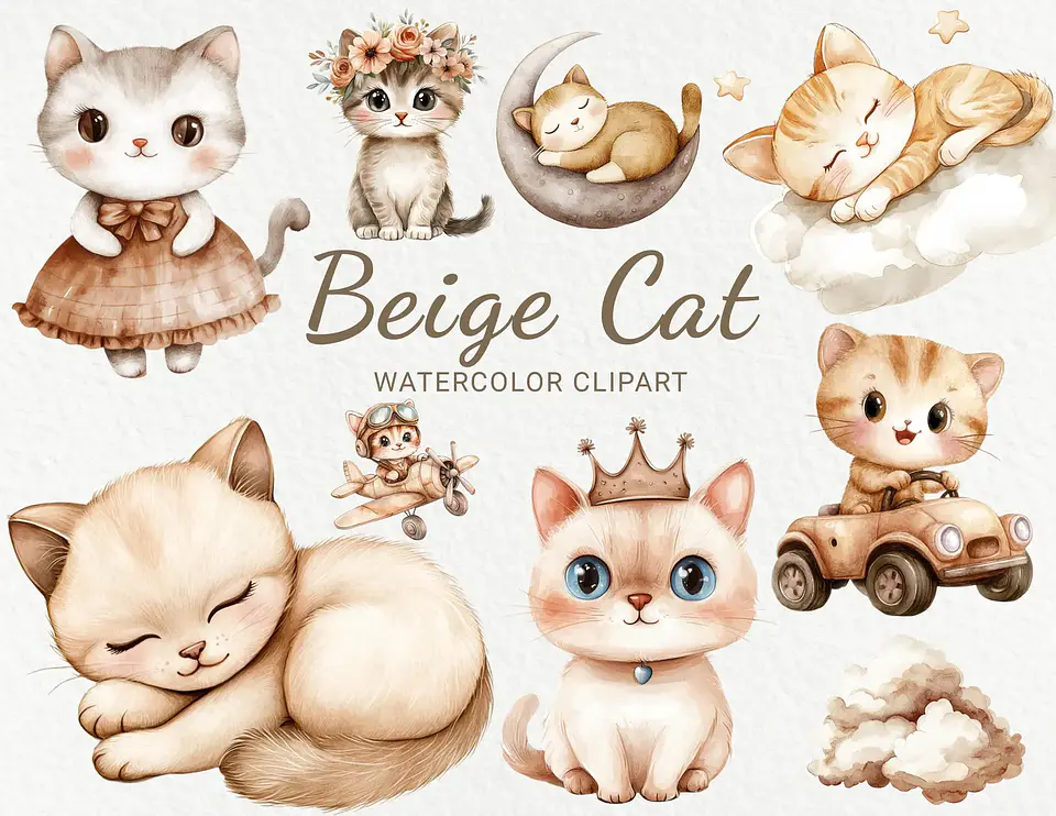 Kit Digital Gato Gatinho Bege 3 1