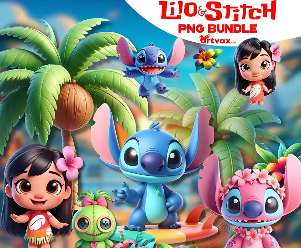 Kit Digital Pacote Fofo de Lilo e Stitch , Personagens Havaianos Divertidos, Stitch , Stitch Clipart, Pacote de Stitch 24 1