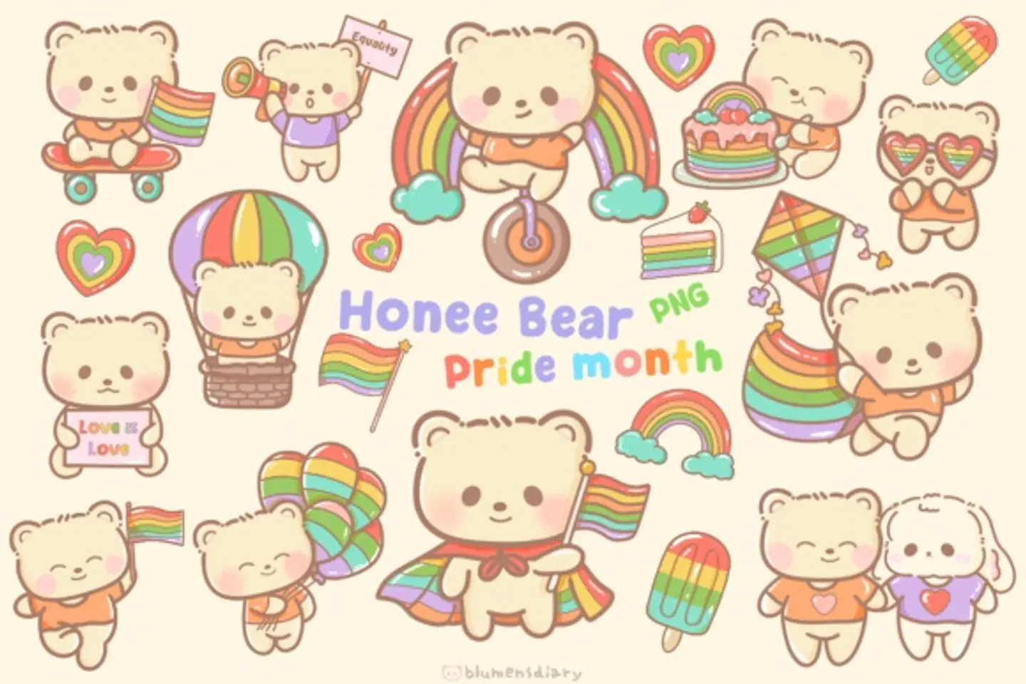 Kit Digital Kawaii Ursinho Arco Iris 3 1