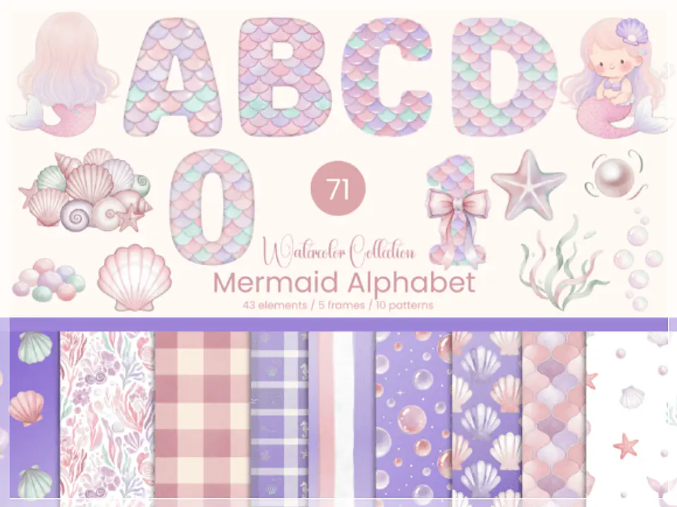 Kit Digital Alfabeto Sereia Mermaid Alphabet Clipart 5 1
