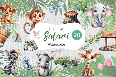 Kit Digital Safari Cute Aquarela 1
