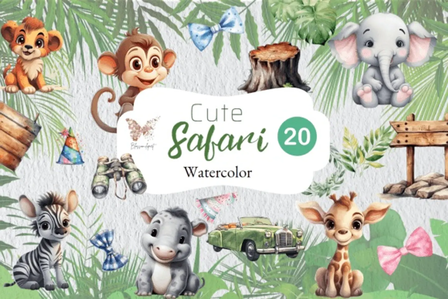 Kit Digital Safari Cute Aquarela 1 1
