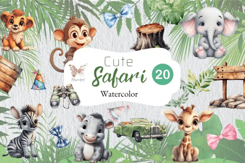 Kit Digital Safari Cute Aquarela 1 1