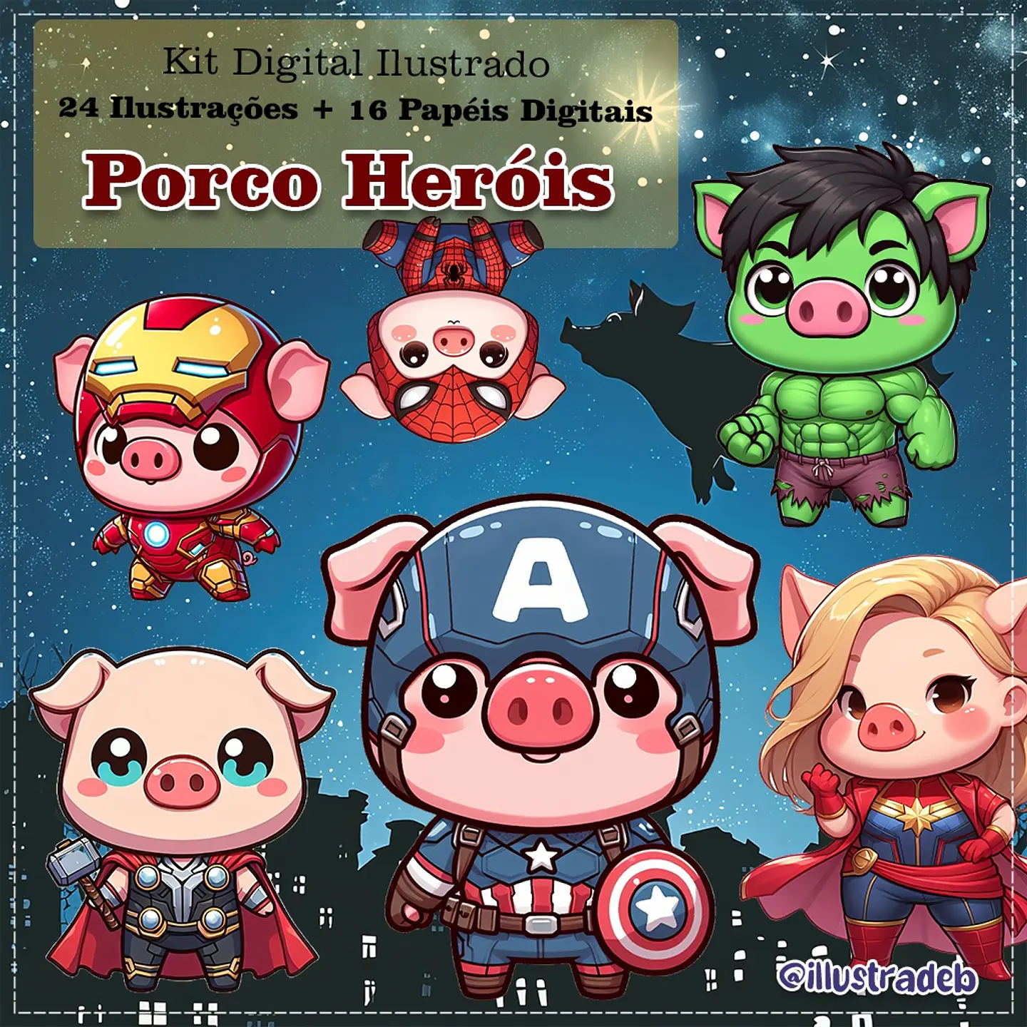 Kit Digital Porco Heróis 190 1
