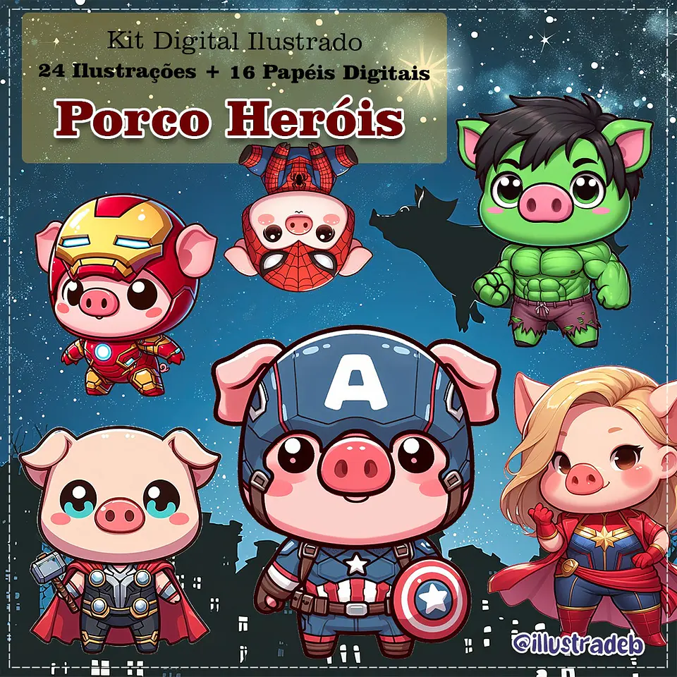 Kit Digital Porco Heróis 190 1