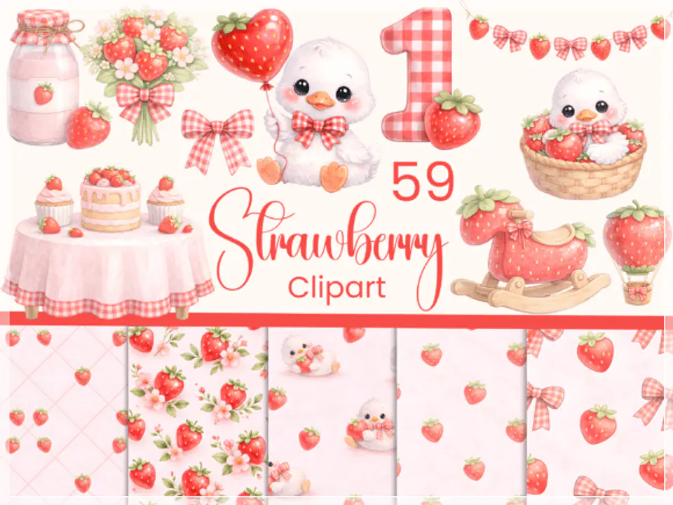 Kit Digital Morango Berry First Birthday 4 1