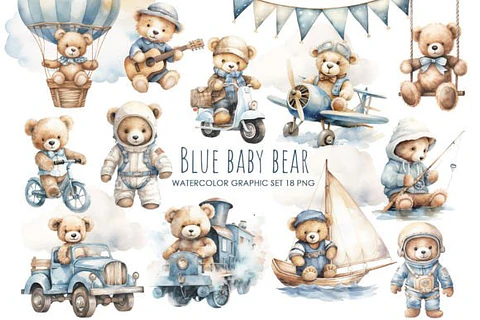Kit Digital Ursinho Baby Azul 18