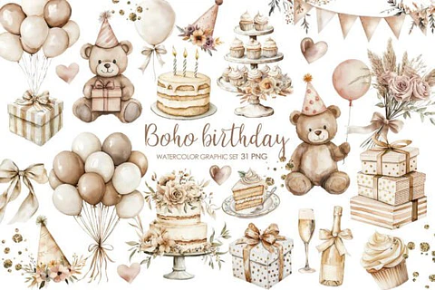 Kit Digital Aniversário Boho Beje 1