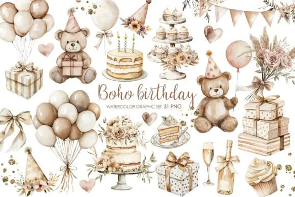 Kit Digital Aniversário Boho Beje 1 1