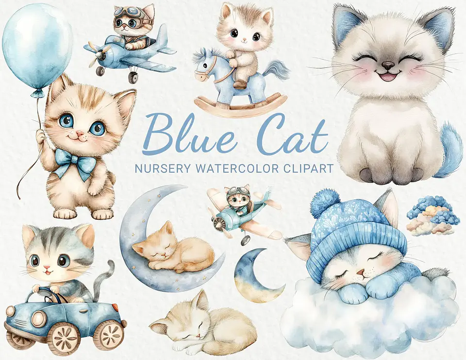 Kit Digital Gato Gatinho Azul 2 1
