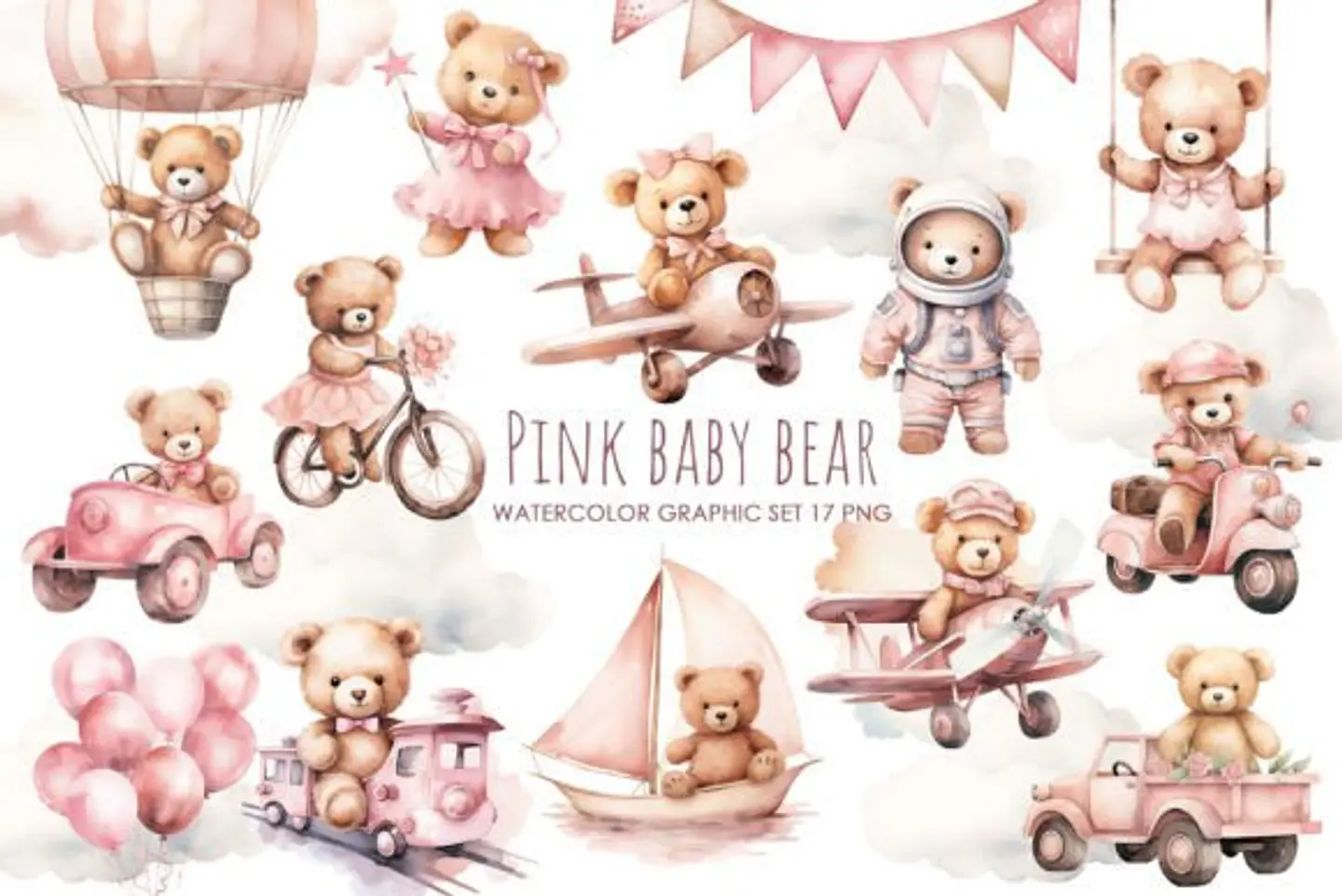 Kit Digital Ursinha Rosa Baby 16 1