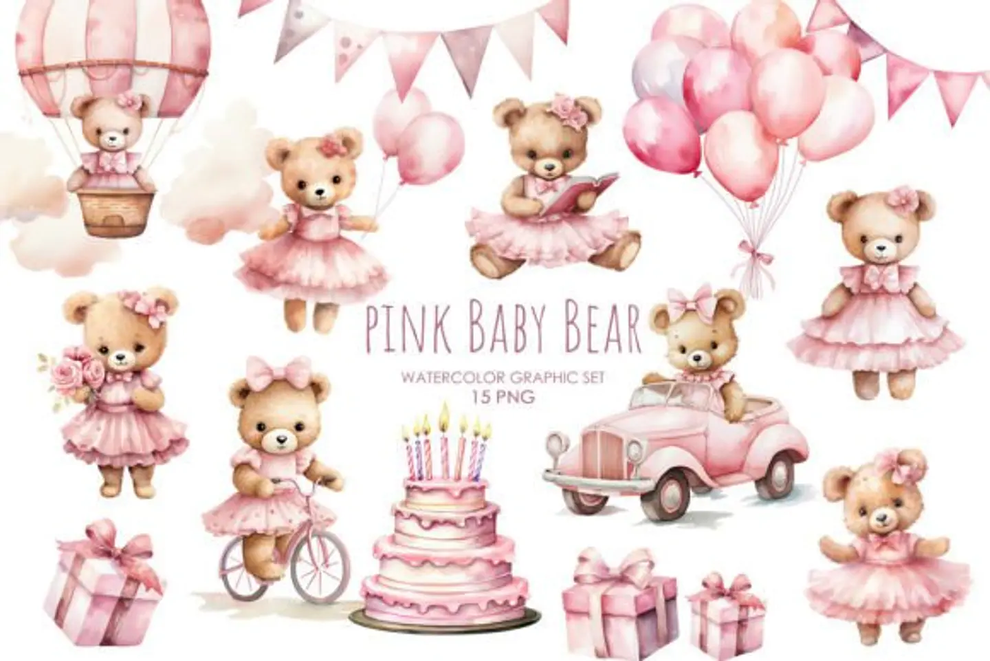 Kit Digital Ursinha Baby Rosa 15 1
