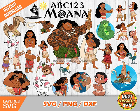 Kit Digital Moana + Alfabeto, Arquivos de Corte Moana para Cricut _ Silhouette 3