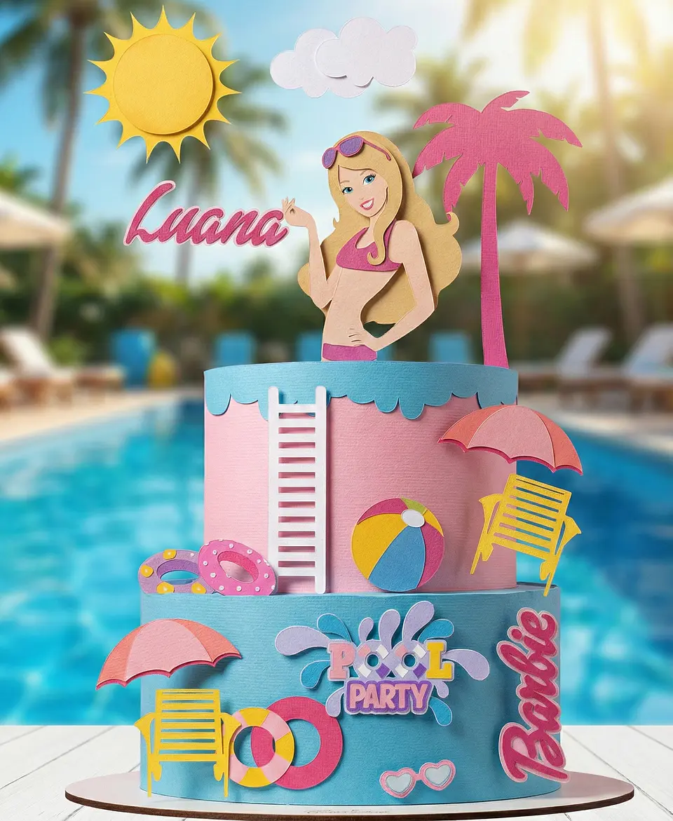 Arquivo de Corte Topo de Bolo Barbie Pool Party 4 1