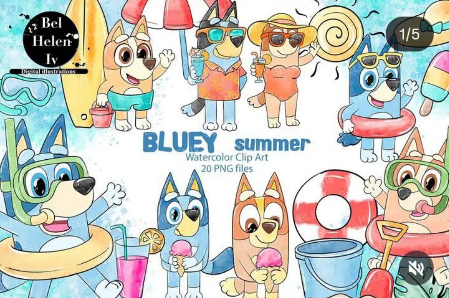 Kit Digital Bluey Summer Verão 1 1 1
