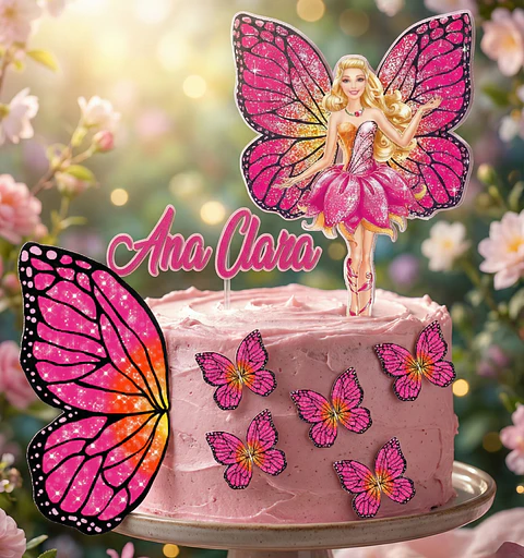 Arquivo de Corte Topo de Bolo Barbie Butterfly Borboleta 1