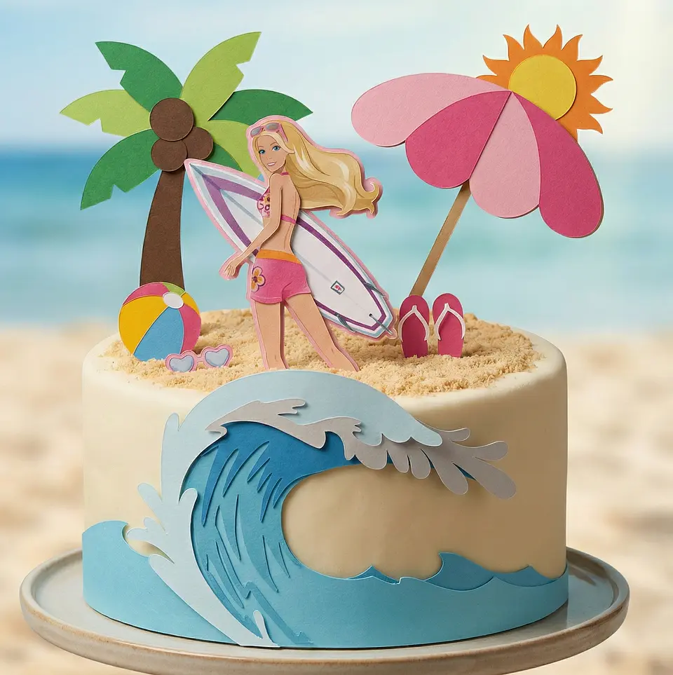 Arquivo de Corte Topo de Bolo Barbie Praia 3 1