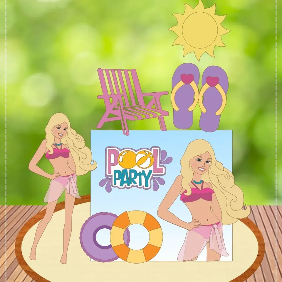 Arquivo de Corte Topo de Bolo Barbie Pool Party 1 1