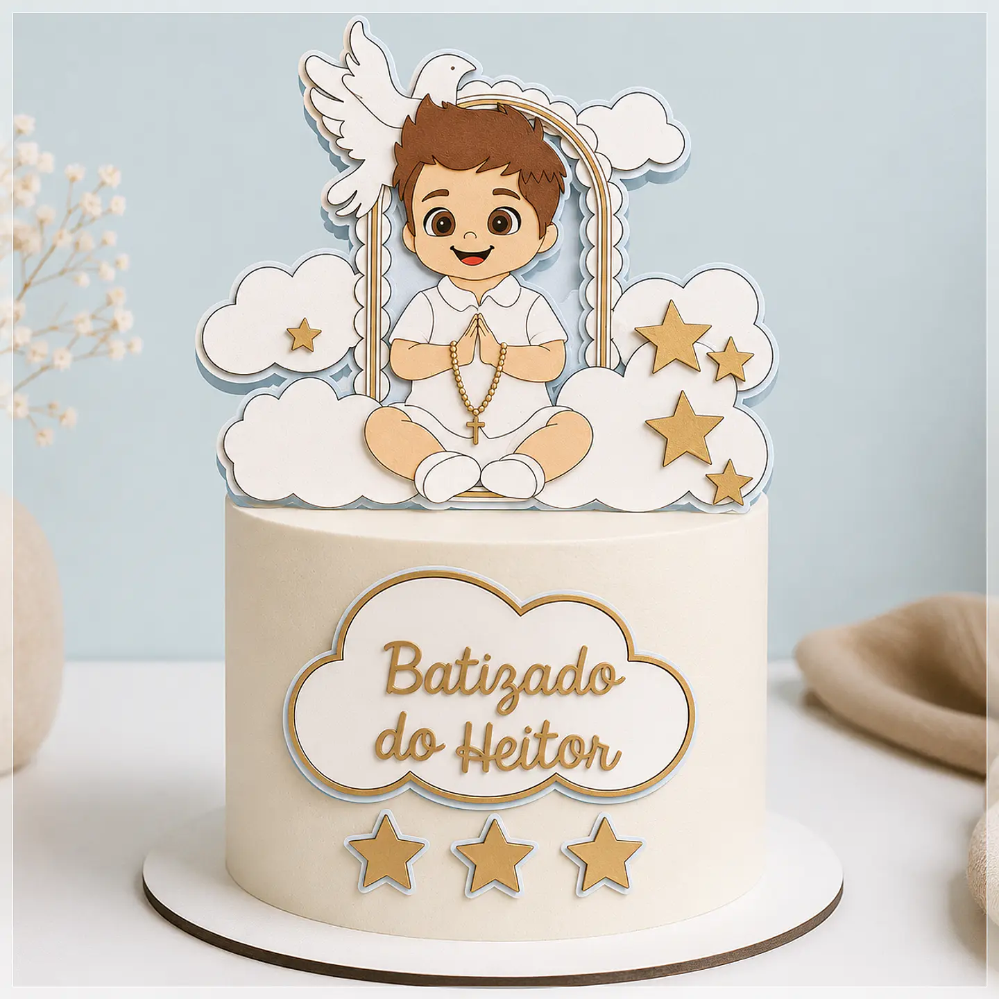 Arquivo de Corte Topo de Bolo Batizado Menino Batismo 60 1