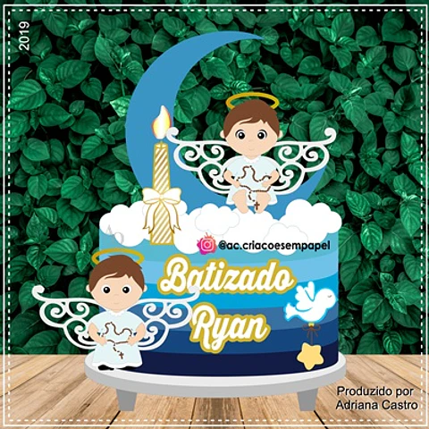Arquivo de Corte Topo de Bolo Batizado Anjinho Menino Batismo 48