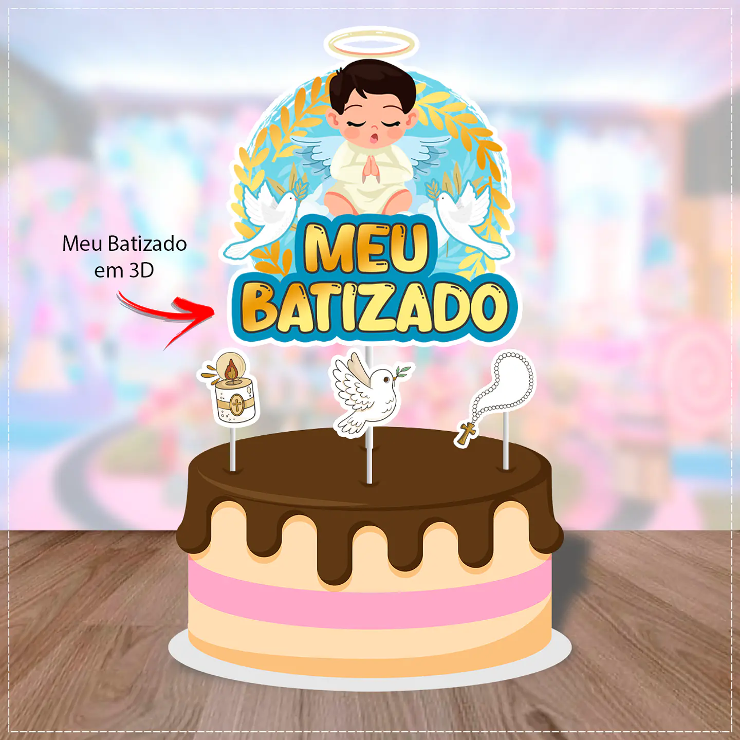 Arquivo de Corte Topo de Bolo Batizado Anjinho Menino Batismo 33 1