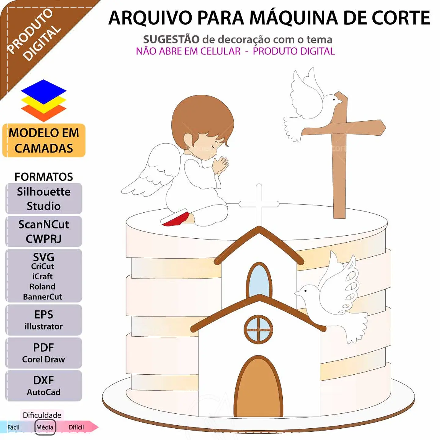 Arquivo de Corte Topo de Bolo Batizado Anjinho Menino Batismo 30 1