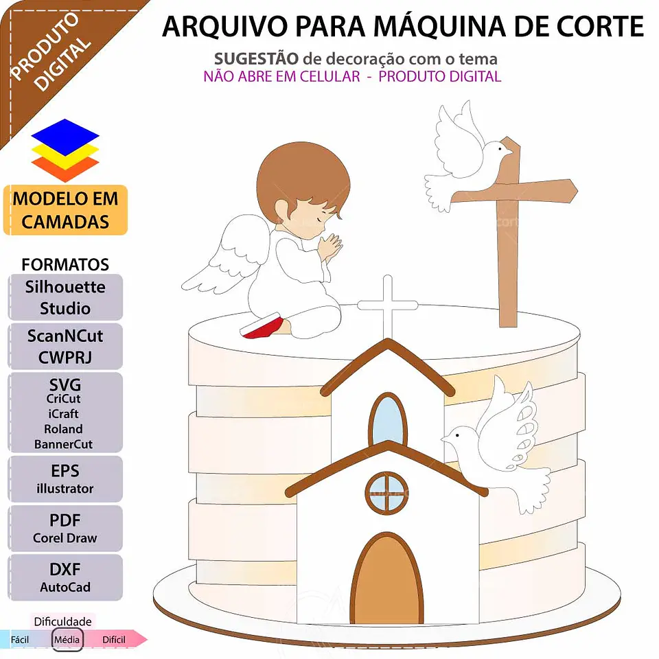 Arquivo de Corte Topo de Bolo Batizado Anjinho Menino Batismo 30 1