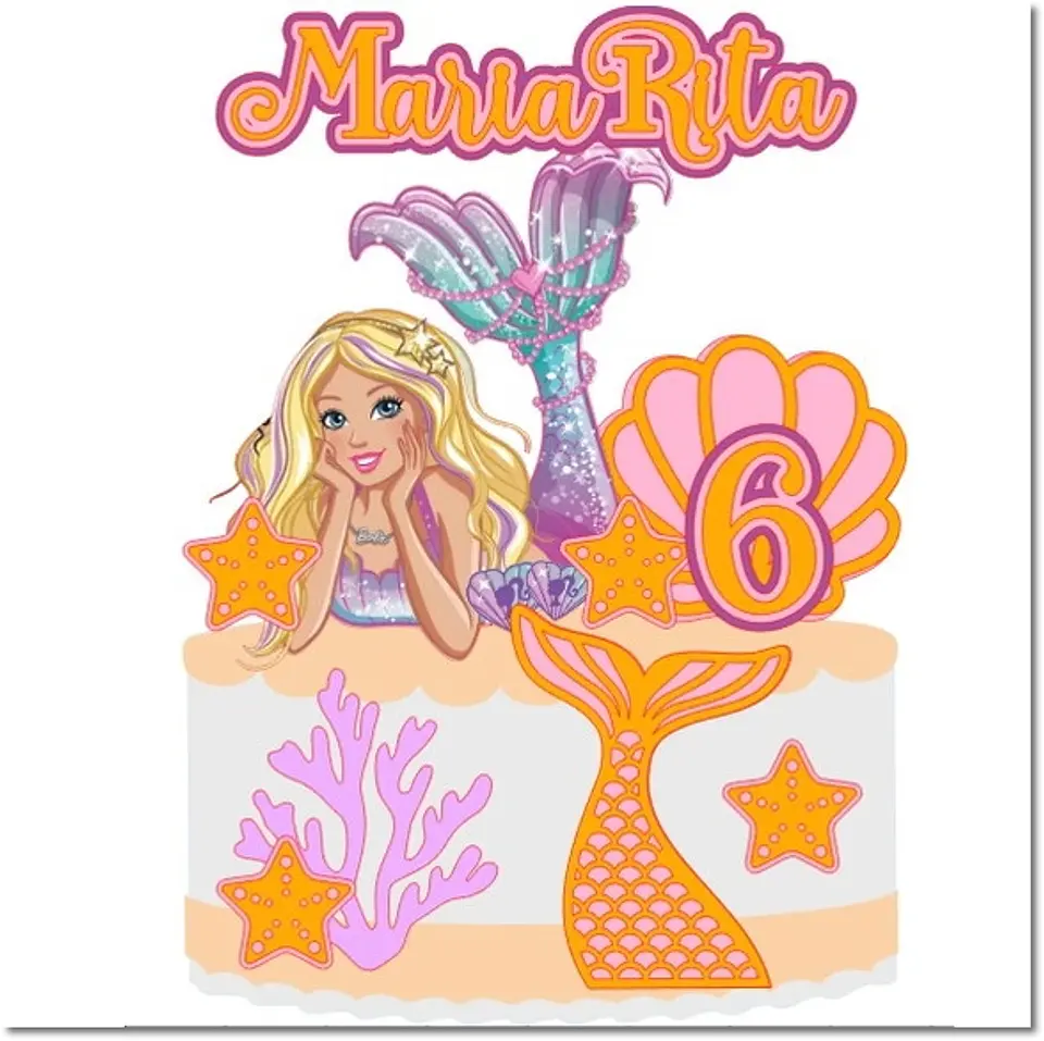 Arquivo de Corte Topo de Bolo Barbie Sereia 1 1