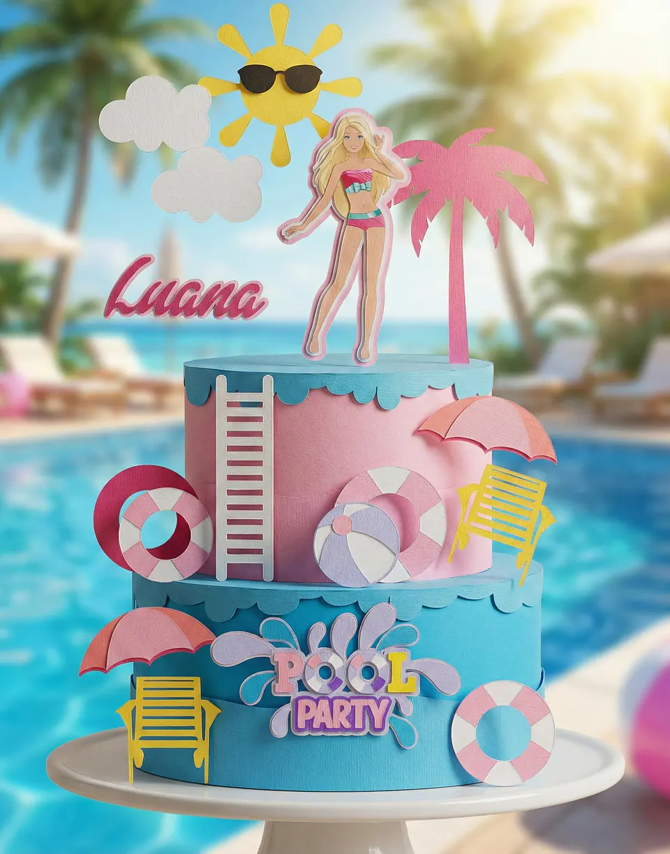 Arquivo de Corte Topo de Bolo Barbie Pool Party 5 1