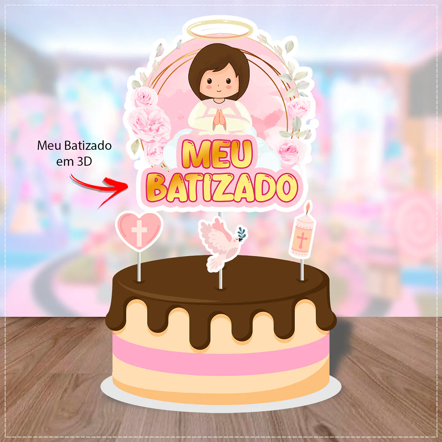 Arquivo de Corte Topo de Bolo Batizado Anjinha Menina Batismo 35 1