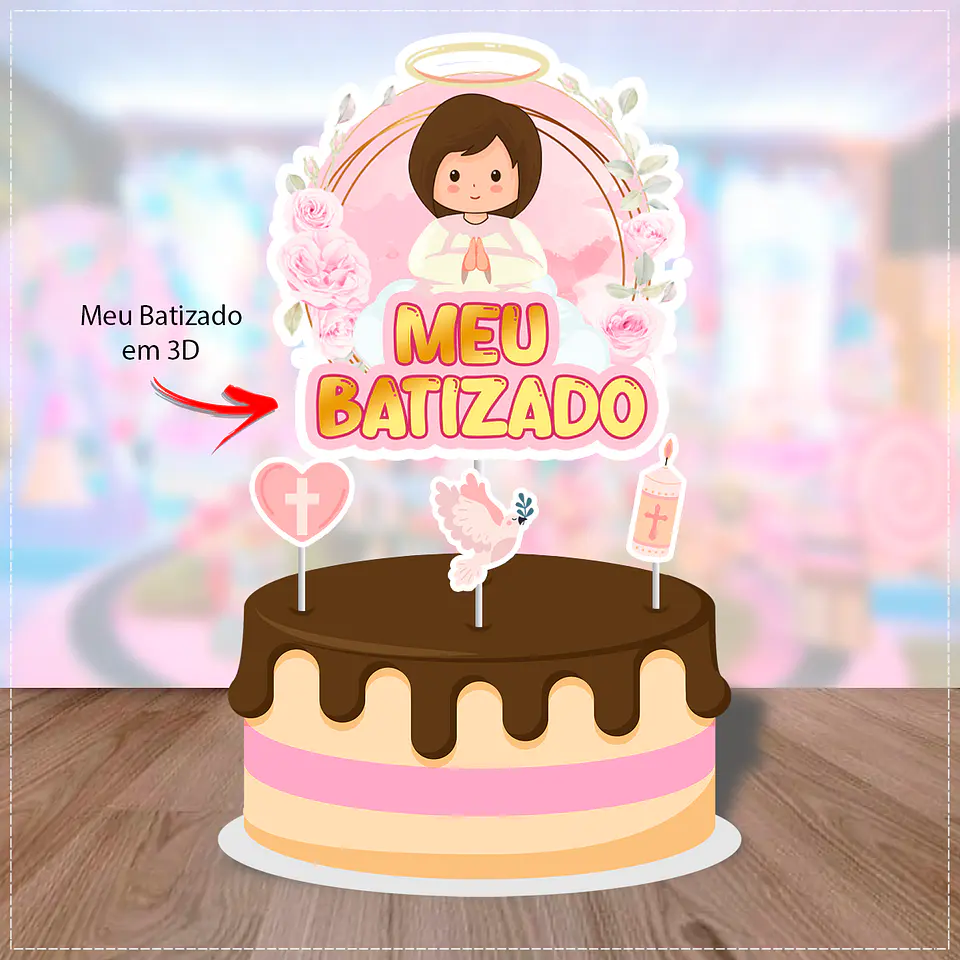 Arquivo de Corte Topo de Bolo Batizado Anjinha Menina Batismo 35 1