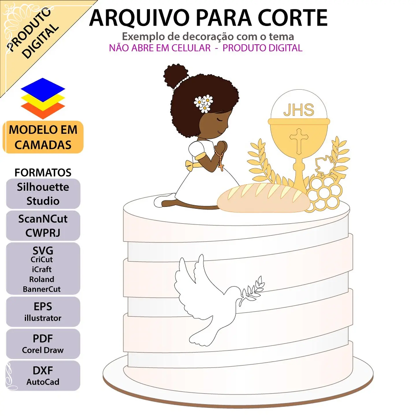 Arquivo de Corte Topo de Bolo Batizado Anjinha Menina Batismo 33 1