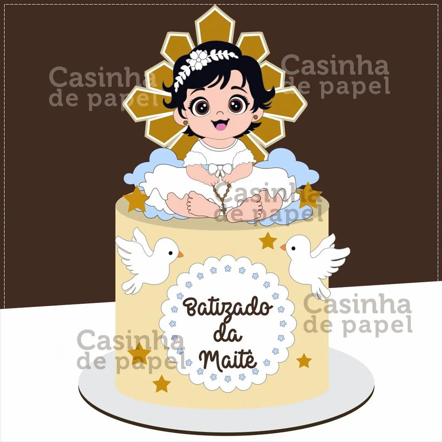 Arquivo de Corte Topo de Bolo Batizado Anjinha Menina Batismo 28 1